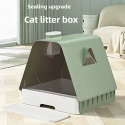 Caja de arena cerrada extragrande para gatos antiolor y silenciosa