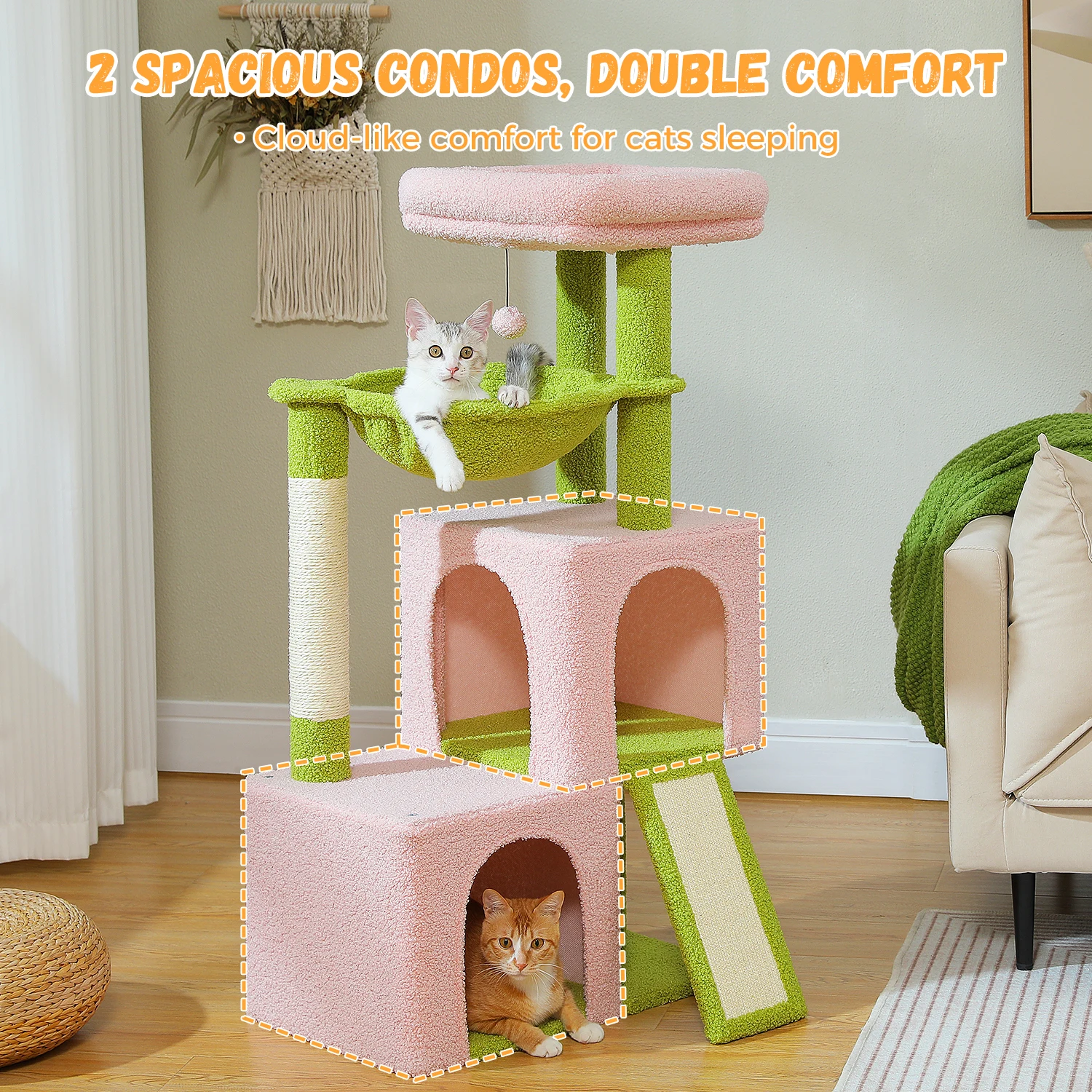 Árbol grande para gatos de interior, torre para gatos de varios niveles con condominios, almohadilla rascadora de Sisal, accesorios para casa de gatitos, juguetes para gatos - imagen 2