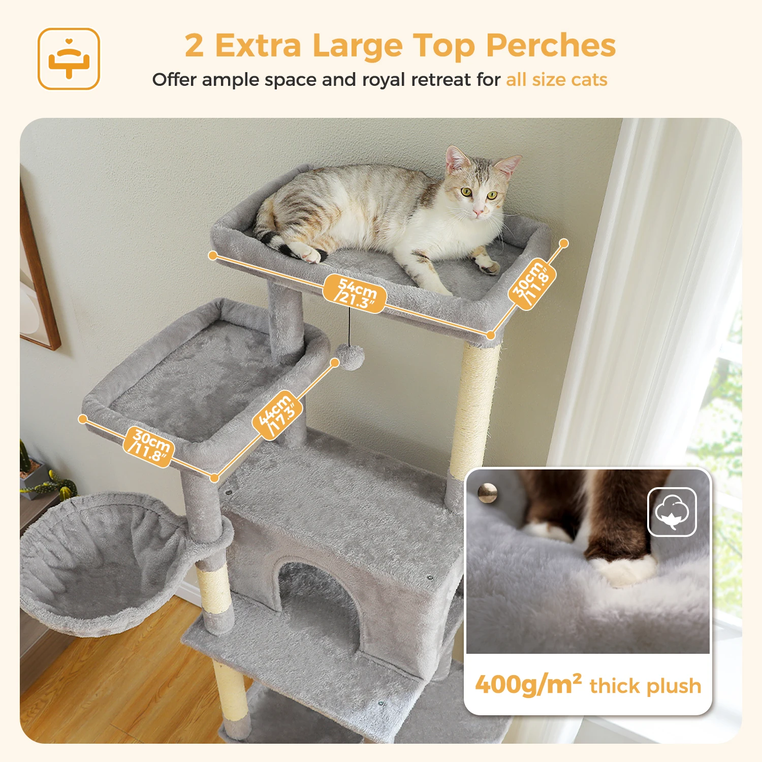 Large Cat Tree for Indoor Cats Multi-Level Cat Tower with Scratching Posts Soft Hammock Large Cat Condo Cat Accessories Cat Toys - imagen 3