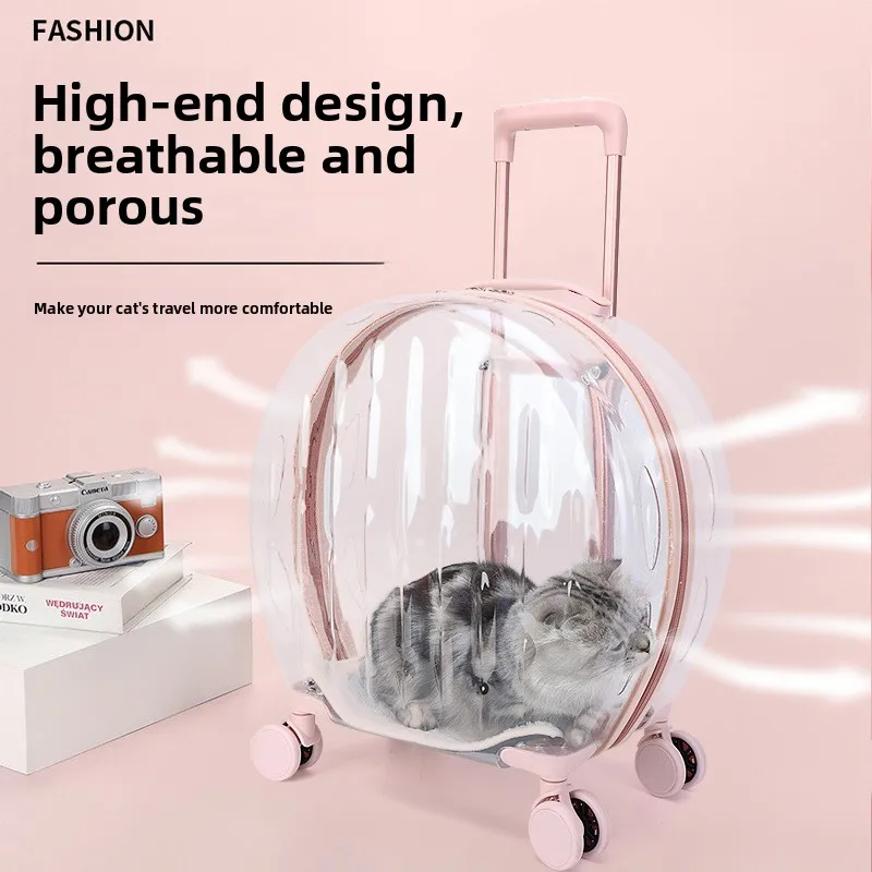 Transportín para gato transparente con ruedas, cómodo y ventilado - imagen 2