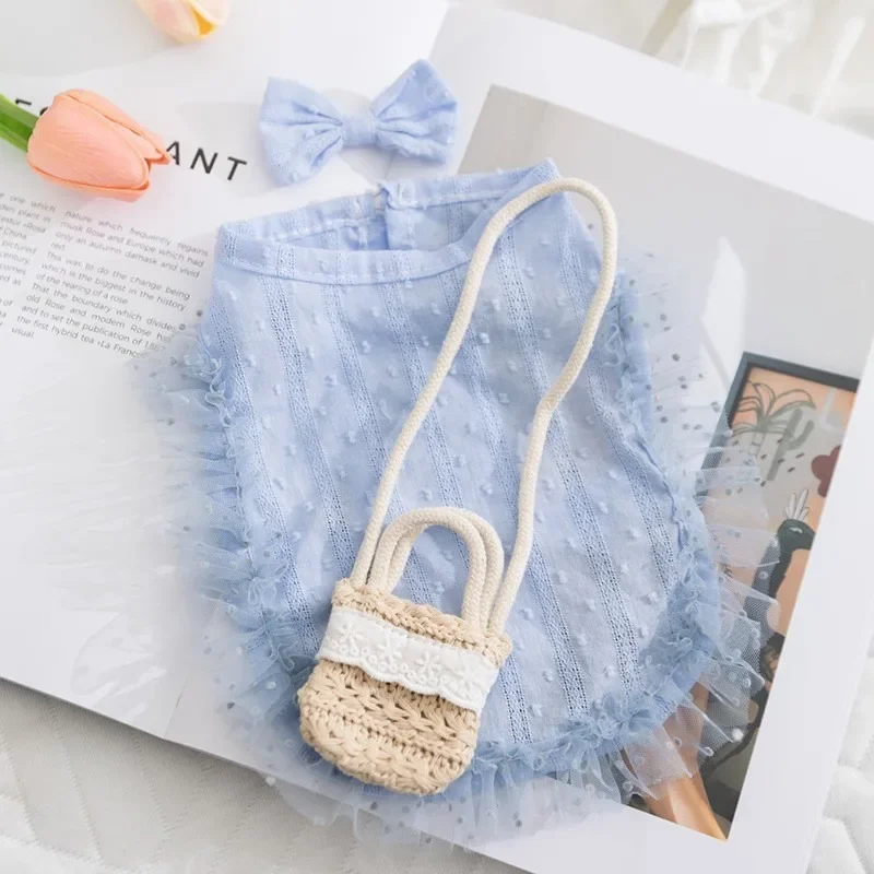 Vestido de hada para mascotas a la moda, falda de princesa para cachorros, bolso cruzado, Falda corta para perros pequeños, ropa para perros de Color sólido - imagen 5