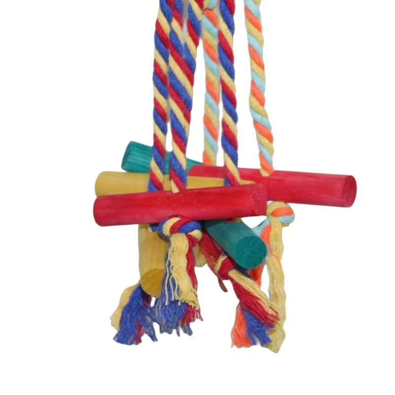 Juguete colorido para masticar loros con bloques de madera y cuerda de algodón, juguete rasgado de pájaros de madera Natural para Conure, cacatúa, jaula para periquitos - imagen 3