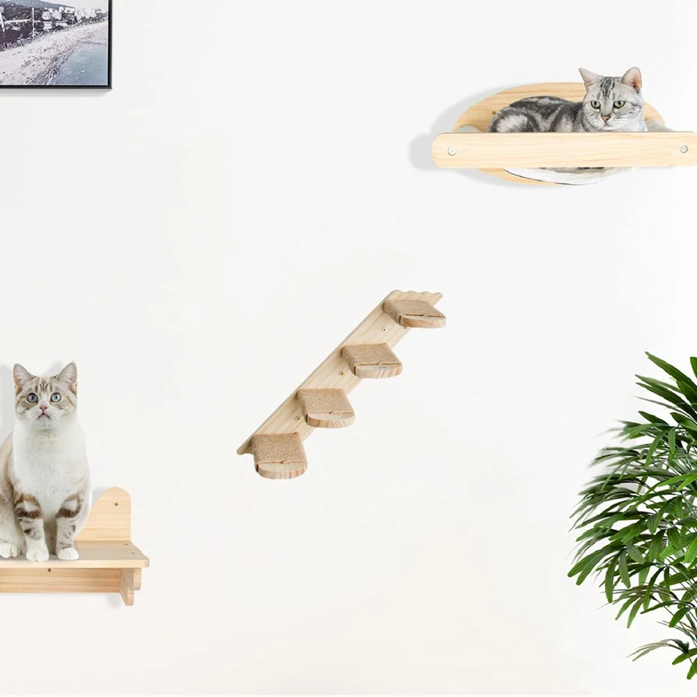 Poste de rascado de Sisal para gatos, escalera de madera montada en la pared, pedales de Luna, hamaca para dormir, casa para gatos de interior, 1 unidad - imagen 2
