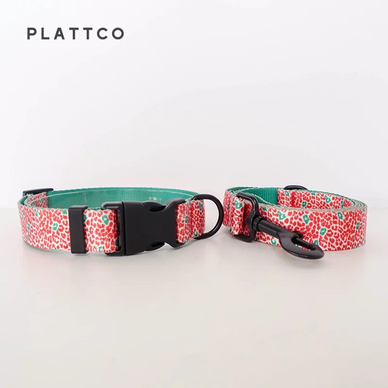 PLATTCO, collares personalizados de nailon con diseño de leopardo rojo para mascotas, conjunto de correa de pajarita ajustable prsonalizado para perros pequeños, medianos y grandes PDC332 - imagen 2