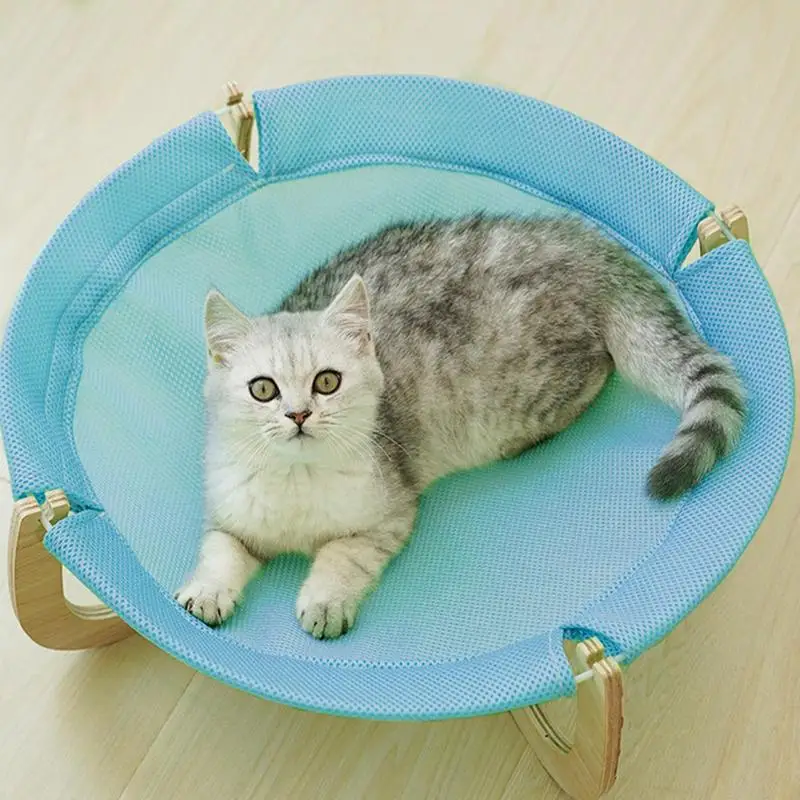 Hamaca de malla transpirable para perro, cama elevada con diseño de bolsillo profundo, Base de madera estable independiente, suministros para mascotas - imagen 3