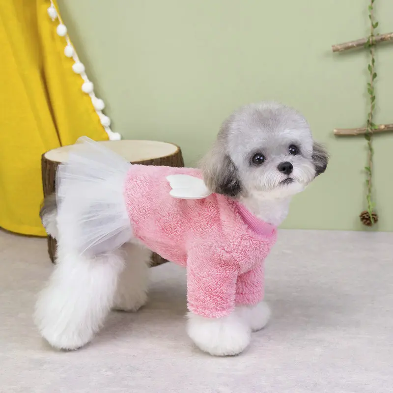 Vestido de felpa para mascotas de otoño e invierno, diseño de princesa con alas desmontables, ropa acogedora para perros pequeños y cachorros - imagen 5