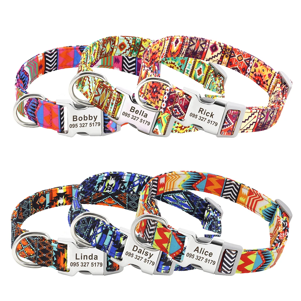 Collar de nailon personalizado para perros, collares de identificación personalizados con nombre grabado, Collar para mascotas antipérdida para perros pequeños, medianos y grandes, ajustable - imagen 2