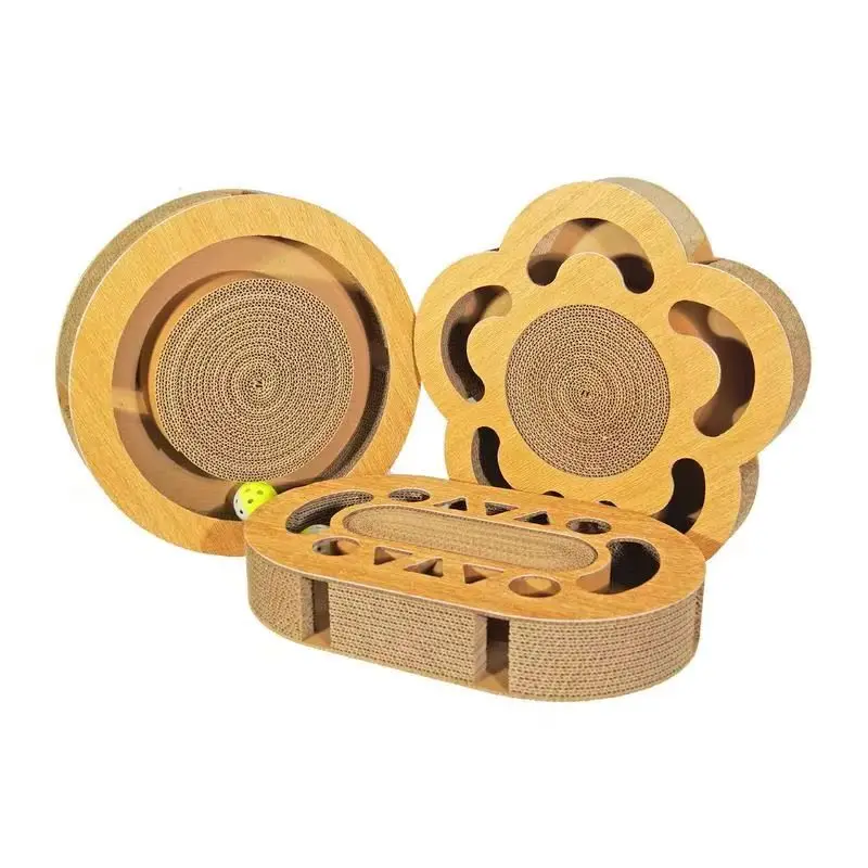 Rascador de gato, almohadilla rascadora de cartón con bola de campana de hierba gatera, caja rascadora de gato corrugada de múltiples formas para aliviar el aburrimiento