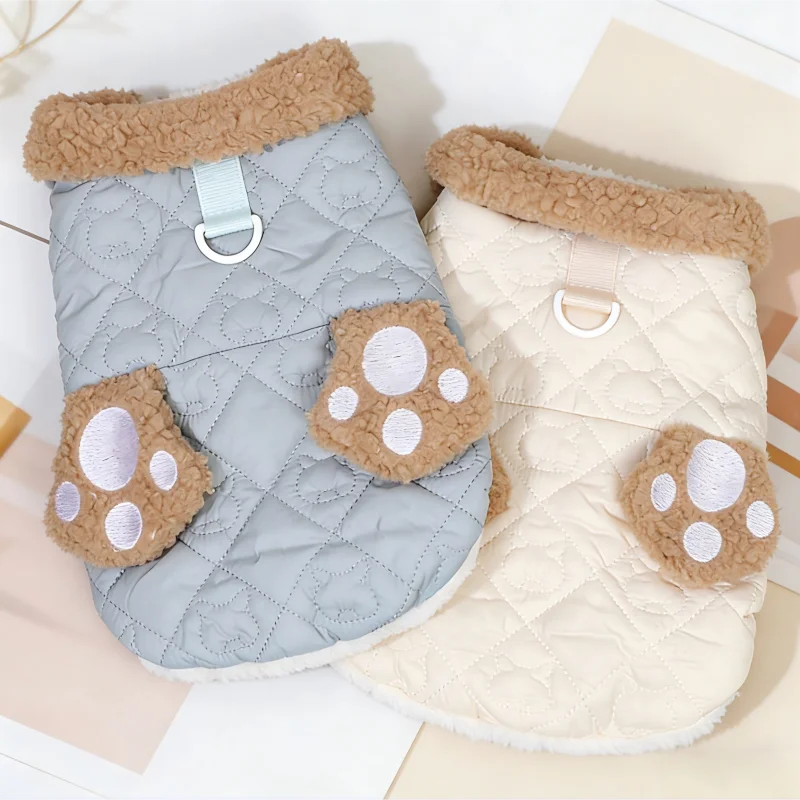 Chaqueta con estampado de pata para perro, ropa cálida de invierno para perro, chaleco de felpa a la moda para cachorro, chaqueta suave para gato, abrigo, trajes para caniche para mascotas - imagen 5