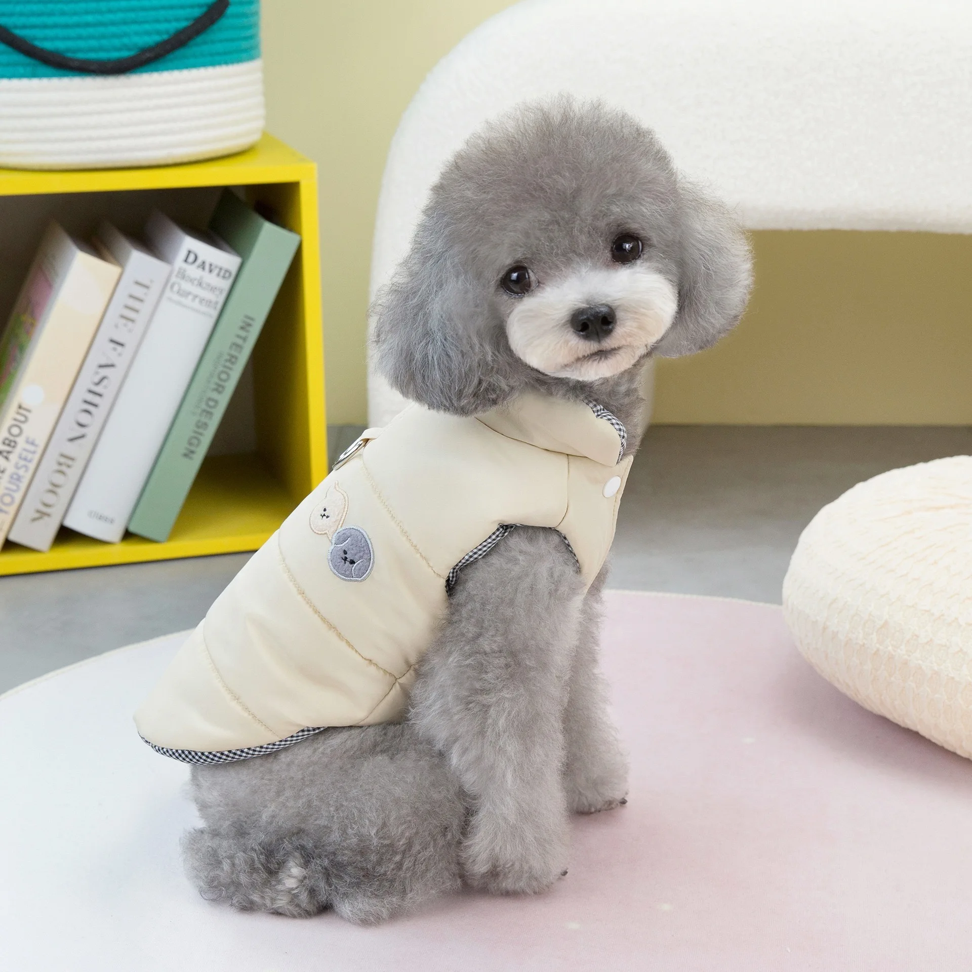 Ropa de invierno lisa para perros pequeños y medianos, chaleco cálido de algodón a prueba de viento para gatos, monos, accesorios de correa, chaleco Unisex para mascotas, abrigos - imagen 4