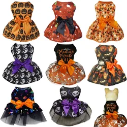 Ropa de Halloween para perros, vestido divertido para mascotas, vestido con estampado de calabaza, vestido de malla con lazo para Chihuahua Yorkie, ropa de fiesta para mascotas, disfraz para perros y gatos