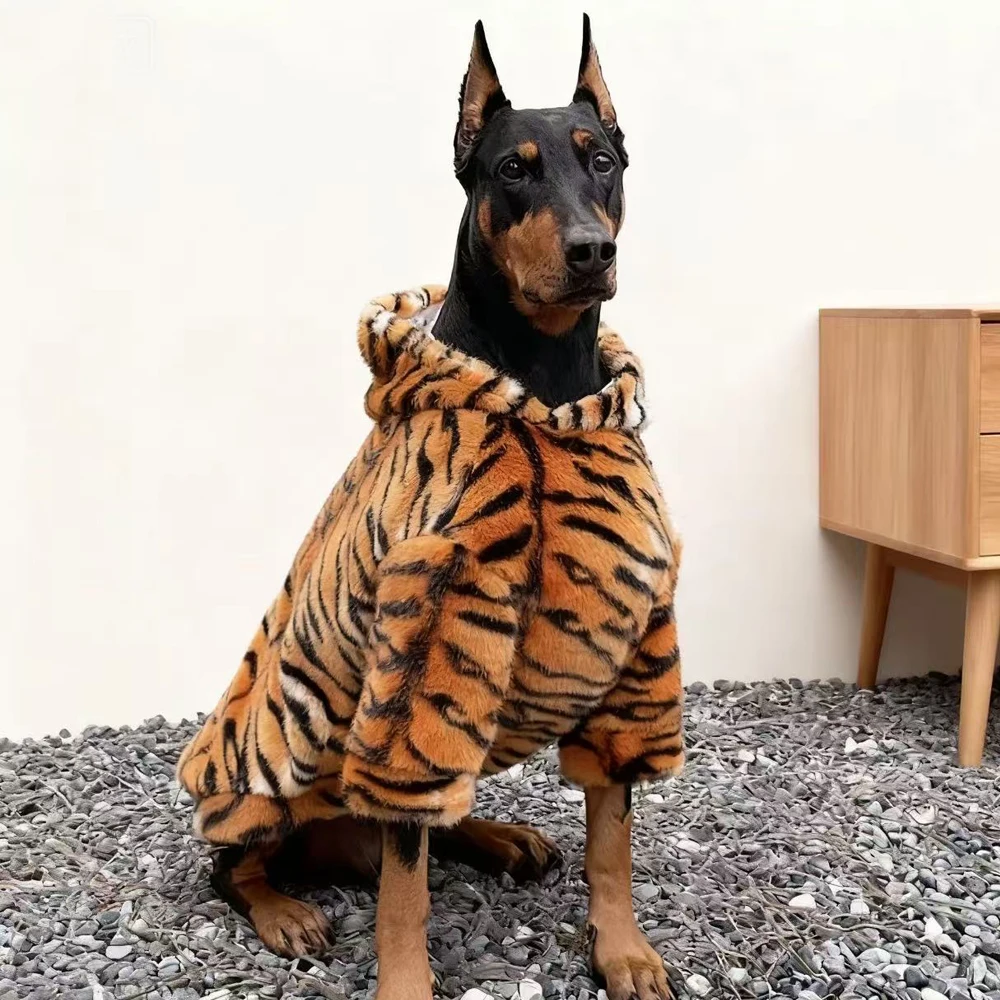 Suéter de piel de tigre para perros grandes, ropa cálida con estampado de leopardo para Doberman Border Collie Media, ropa para perros grandes en invierno - imagen 3