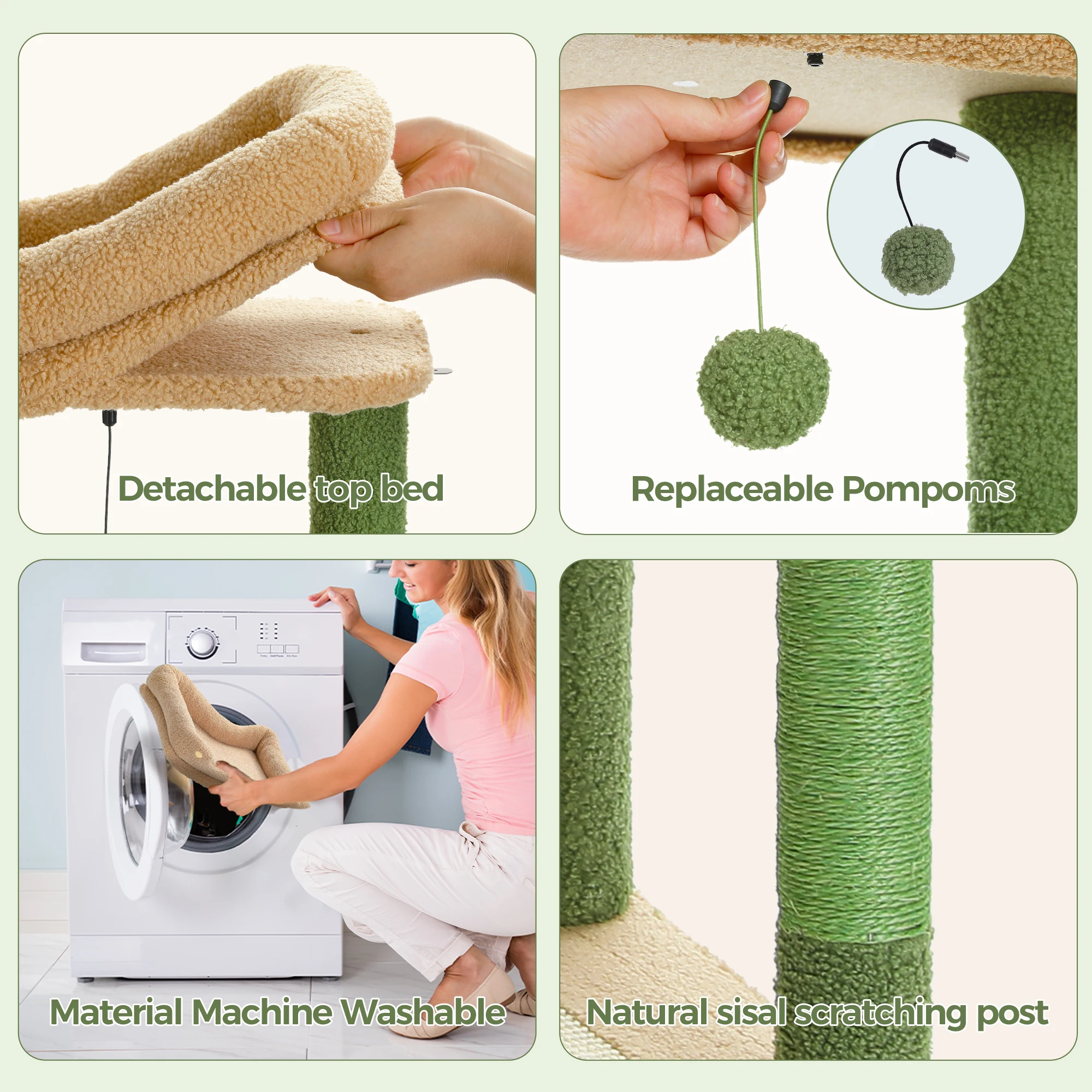 Árbol de Cactus alto para gatos grandes, torre de varios niveles para gatos de interior, condominio de gatos con hamaca grande, poste de rascado, 2 perchas - imagen 4