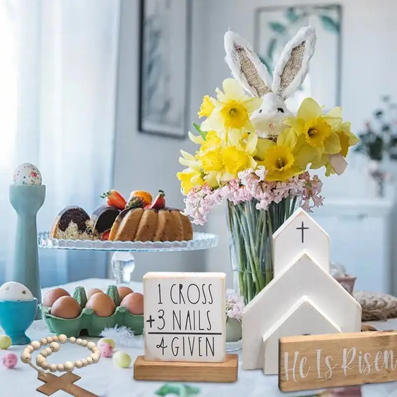 Adorno de escena de Pascua, paquete de bandeja de Pascua de la tumba de Jesús, adorno de estatuilla del hogar cristiano de primavera, Cruz de Cristo - imagen 4