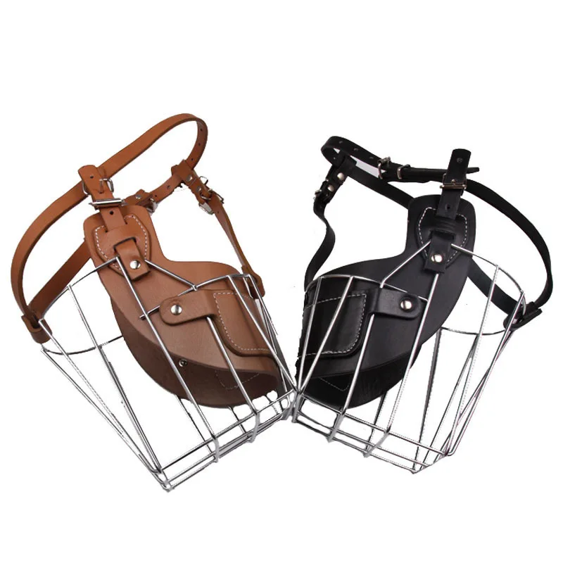 Bozal de perro de cuero y Metal, bozal de cesta antimordida ajustable para perros medianos y grandes, cubierta bucal de entrenamiento, protección para mascotas al aire libre