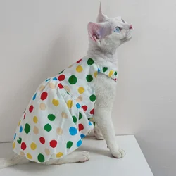 Vestido de algodón para gato Sphynx y Devon Rex - lunares arcoíris