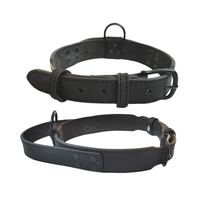 Collar de cuero para perro con mango de Control, collares sin tirones para perros auténticos y resistentes con Collar de entrenamiento para caminar para perros Buck de Metal - imagen 4