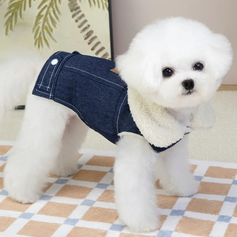 Chaqueta vaquera de moda para perros, ropa cálida y suave para perros, chaqueta de invierno para cachorros, abrigo grueso para gatos, chaleco, ropa para mascotas Yorkshire - imagen 2