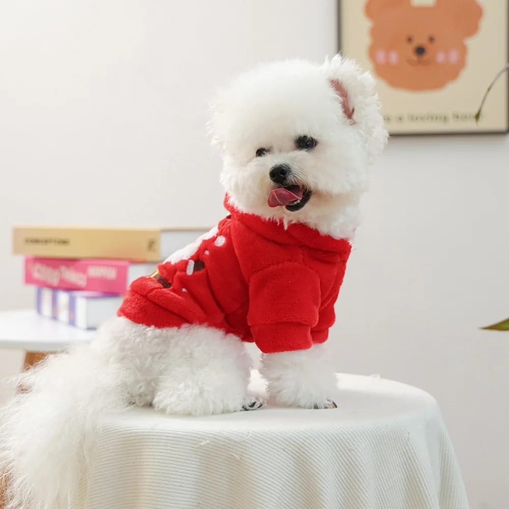 Sudadera con capucha de otoño/invierno para mascotas, abrigo de Papá Noel para perros pequeños/gatos, abrigo cálido de Navidad, ropa roja de Año Nuevo, ropa para cachorros - imagen 2