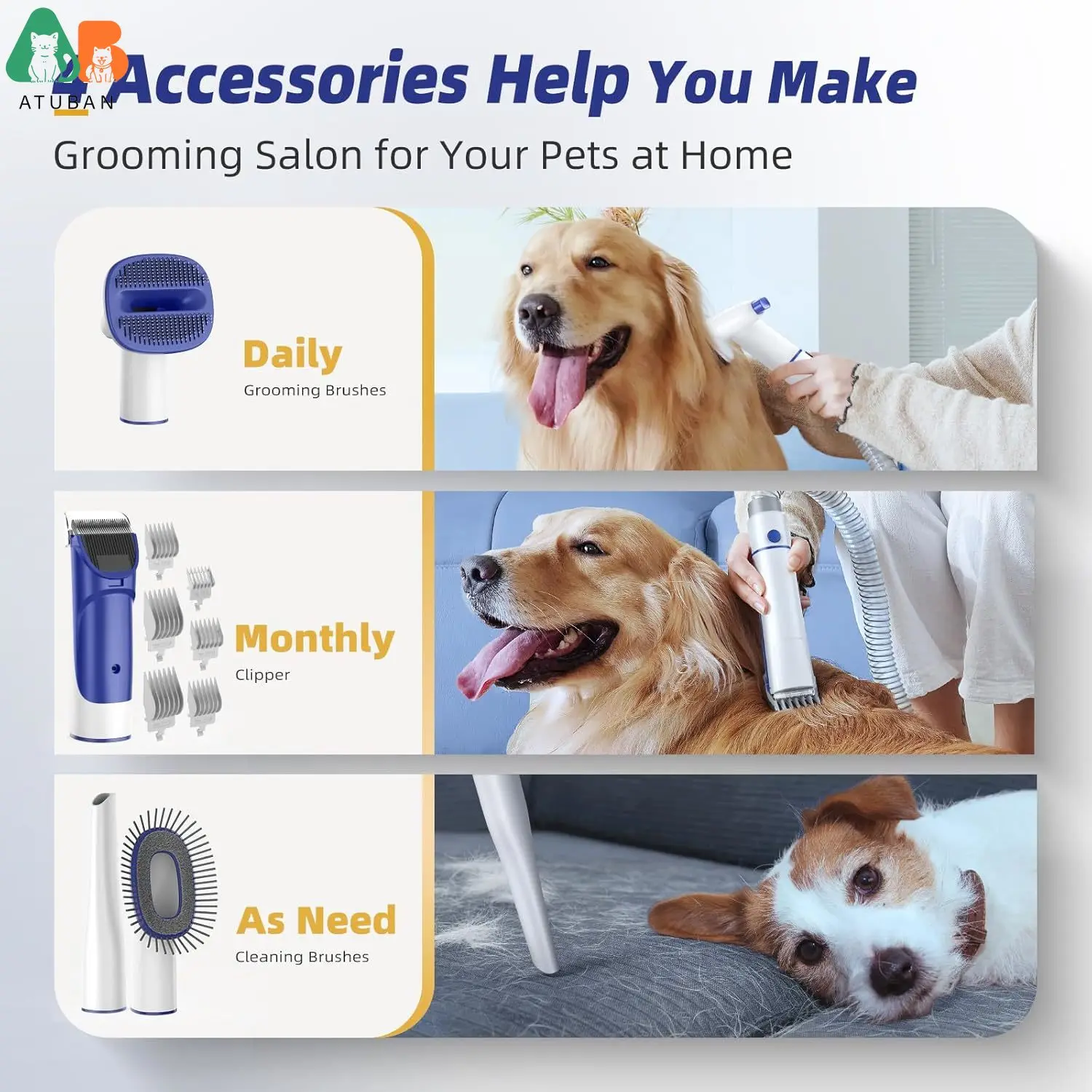ATUBAN Kit de aseo para perros, aspiradora fuerte para el cuidado de mascotas de 15000Pa para perros, aspiradora para perros de gran capacidad de 2L para perder el cuidado del cabello - imagen 4