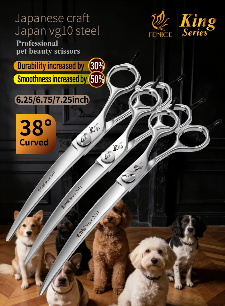 Tijeras Fenice King Series JPVG10 con hoja curva de 38°