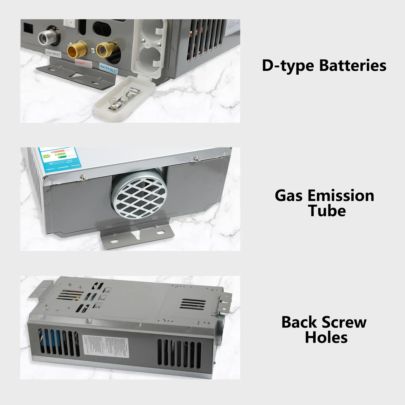 Calentador de agua LPG de 10/16/20L, calentador de agua de Gas de petróleo licuado de propano, Kit de caldera de acero inoxidable para exteriores, hogar y Camping - imagen 5