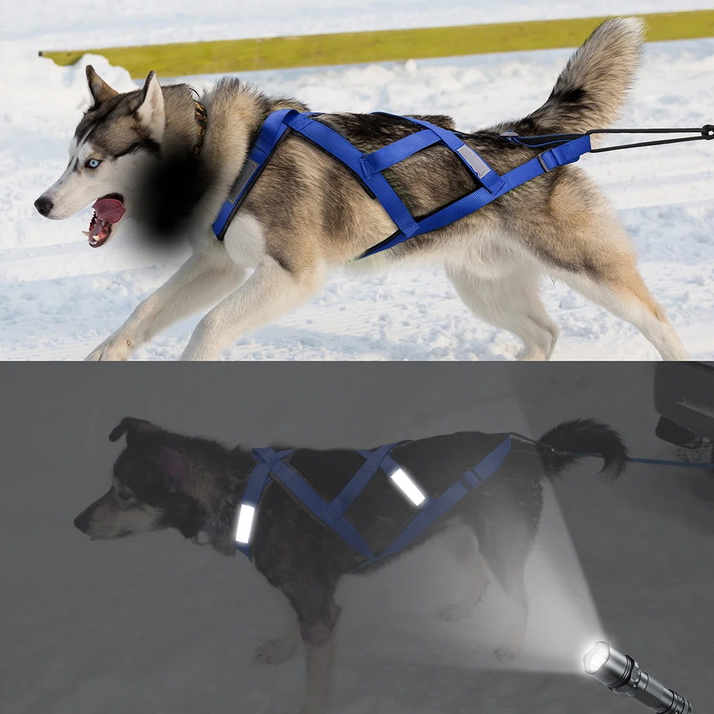 Arnés de trineo para perros, chaleco reflectante de peso para mascotas, arnés de trineo para perros medianos y grandes, Husky Canicross Skijoring Scootering