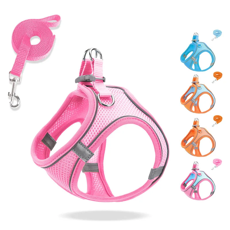 Conjunto de correa de arnés para perros pequeños, arnés ajustable para cachorros y gatos, chaleco, Bulldog Francés, Chihuahua, Pug, conjuntos de Collar para caminar al aire libre