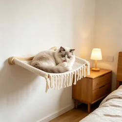 Estante elevado para gatos – Montaje en pared, madera natural