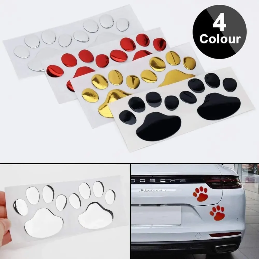 2 unids/set 3D Animal perro gato oso huellas de pie pegatina de coche diseño fresco huella de pata calcomanía pegatinas de coche plata rojo negro dorado - imagen 2