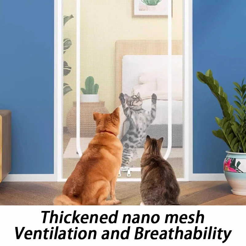 Cortinas de puerta antigatos de malla para evitar que los perros corriendo, pantallas de puerta, partición de pantalla de ventilación para sala de estar, cortinas para mascotas con cremalleras - imagen 2