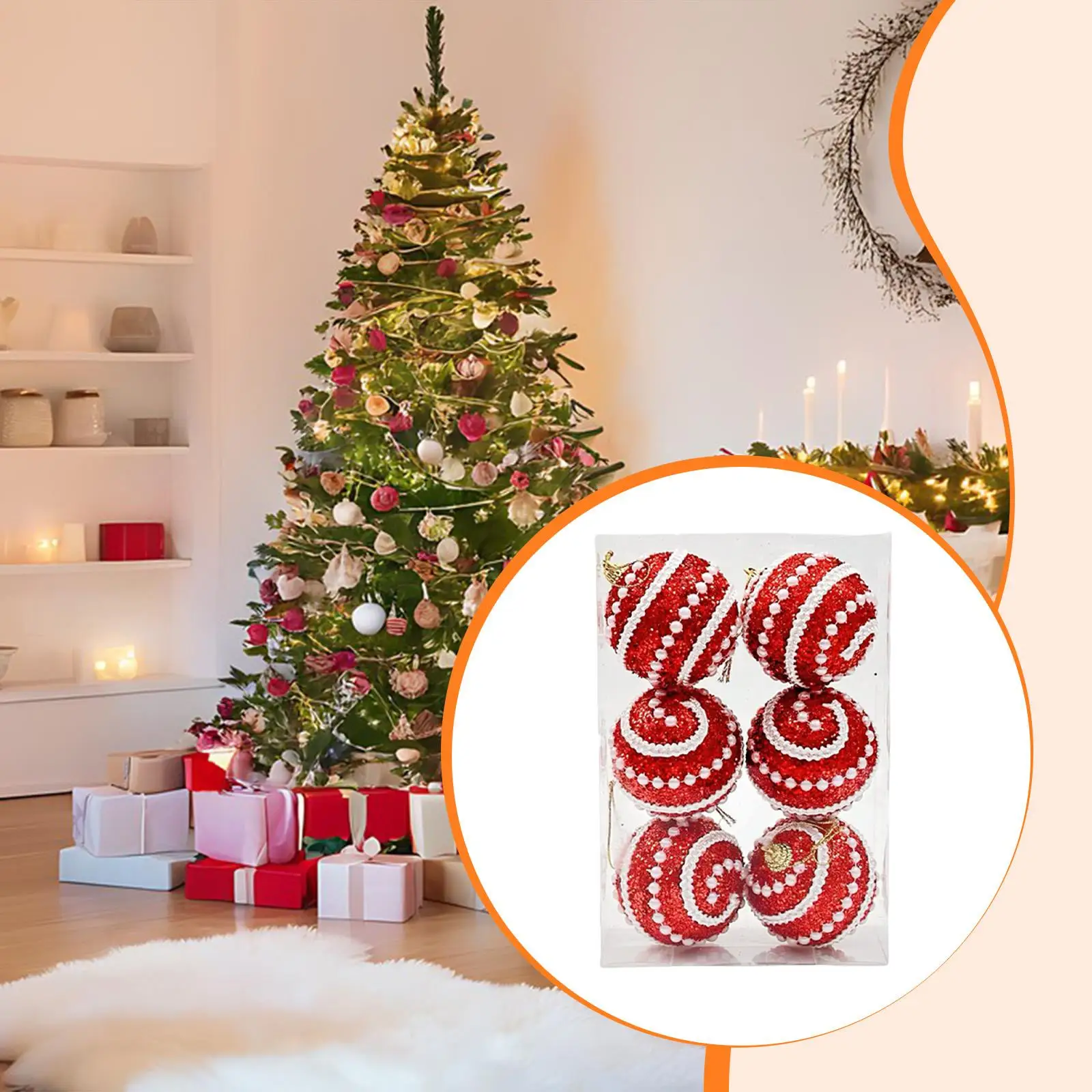 6x Christmas Hanging Ornaments Christmas Ball Ornaments Foam Charm Pendants for