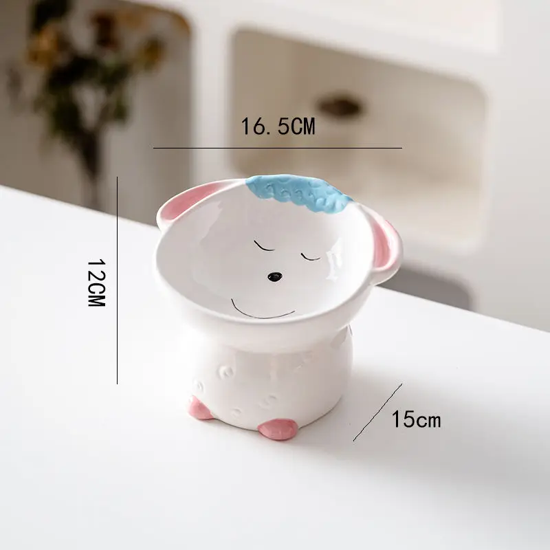 Cuenco de cerámica con forma de Animal de dibujos animados para mascotas, cuenco de cerámica para gatos, perros, protección del cuello, comederos de boca oblicua, contenedor de comida y agua antillento negro