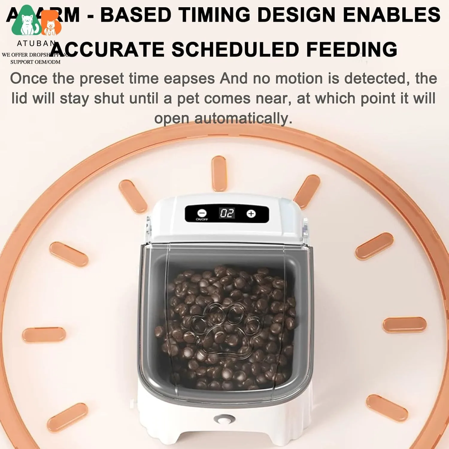 ATUBAN Comedero automático para gatos: comedero para mascotas, dispensador de alimentos para mascotas con interruptor temporizado, comedero automático para perros con inducción infrarroja - imagen 3