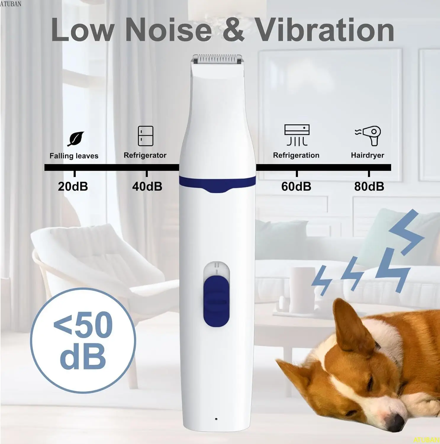 Cortaúñas para perros, Kit de aseo de bajo ruido con cuchillas dobles para recortar el pelo alrededor de las patas, cara y cuerpo - imagen 5