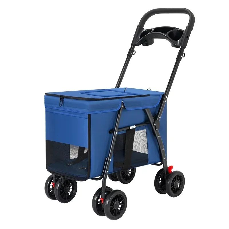 Carro para mascotas de tamaño mediano a grande, cochecito de bebé de peluche para perros y gatos para uso al aire libre, carrito pequeño para mascotas, ligero y plegable - imagen 5