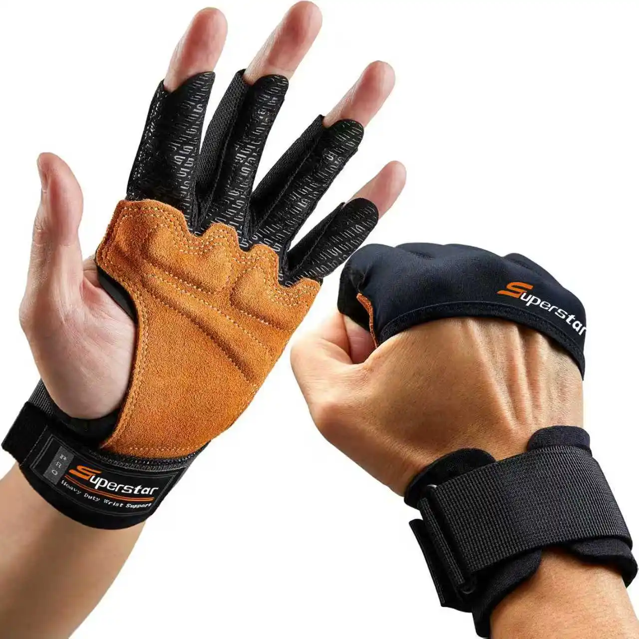 Guantes medio dedo cuero con cojín de aire silicona - antideslizantes - imagen 2