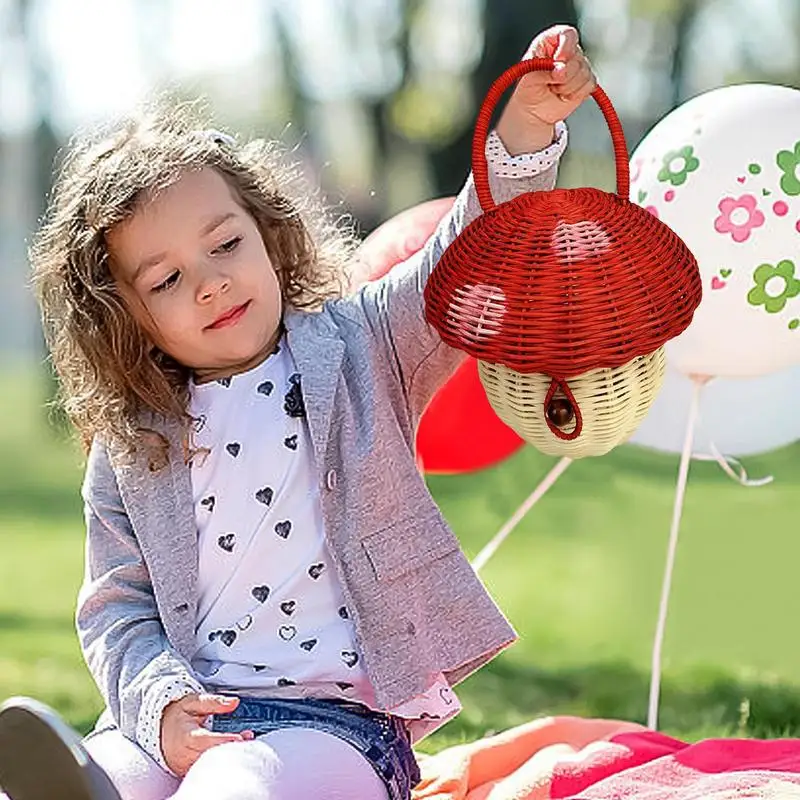 Bonita cesta con forma de seta para niños, monedero de ratán, billetera, Mini cesta de almacenamiento de mimbre tejida, Mini cesta, bolso de mano - imagen 2