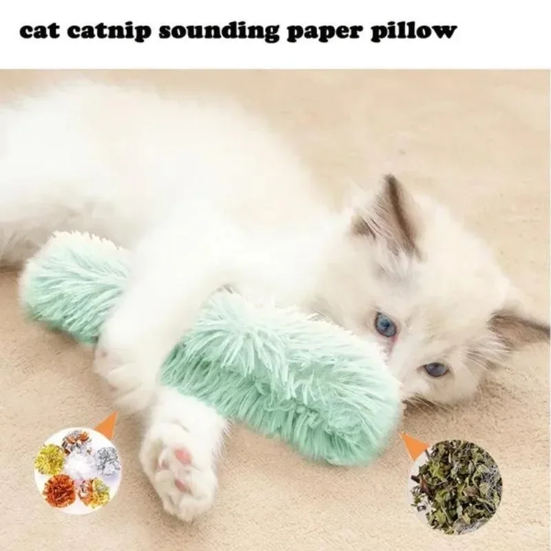 Almohada de felpa con sonido de Hierba Gatera para gato, juguete interactivo autocurativo para masticar, suministros para mascotas - imagen 4