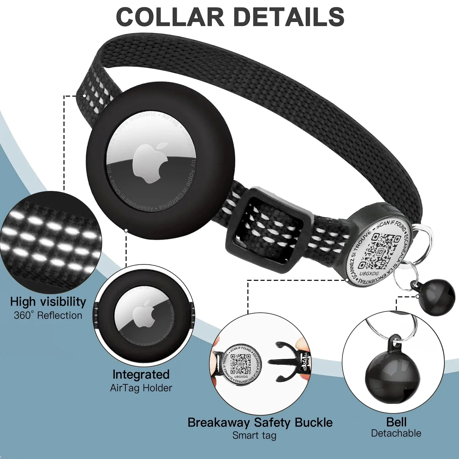 Collar GPS AirTag para gato con placa QR reflectante - imagen 2