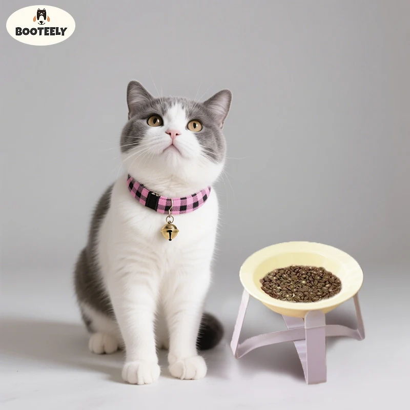 BOOTEELY-cuenco de cerámica para mascotas, marco de hierro, protección del cuello, cuenco de agua enlatado Ufo, boca alta y poco profunda, alimentación Universal para mascotas