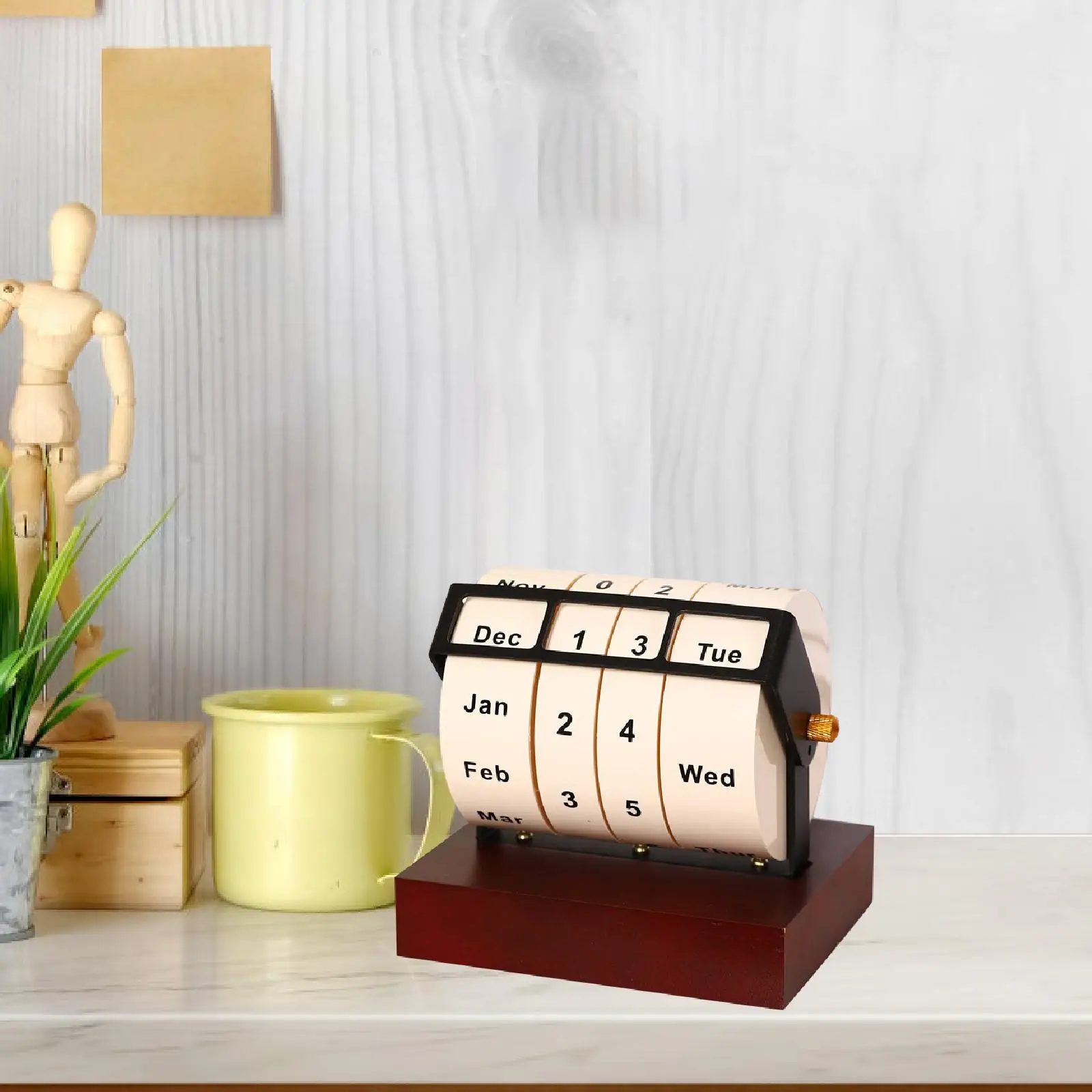 Rotary Perpetual Desk Calendar Tabletop Calendar Desktop Ornament Month Week