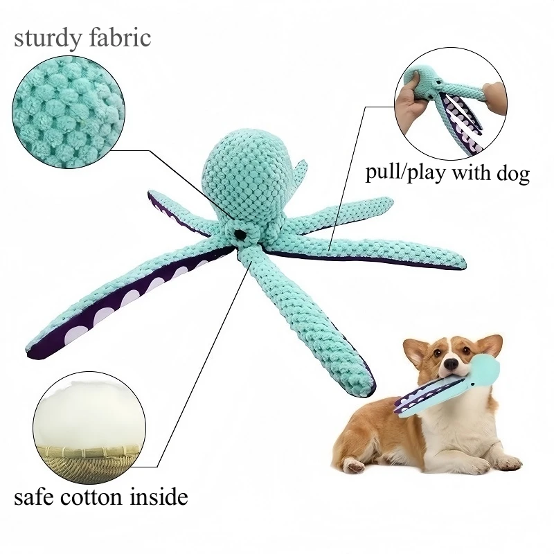 Juguetes de peluche de pulpo para perros, juguetes interactivos con chirrido, antidemolición, accesorios para perros pequeños y grandes, compañero de aburrimiento, cachorro de juguete - imagen 5