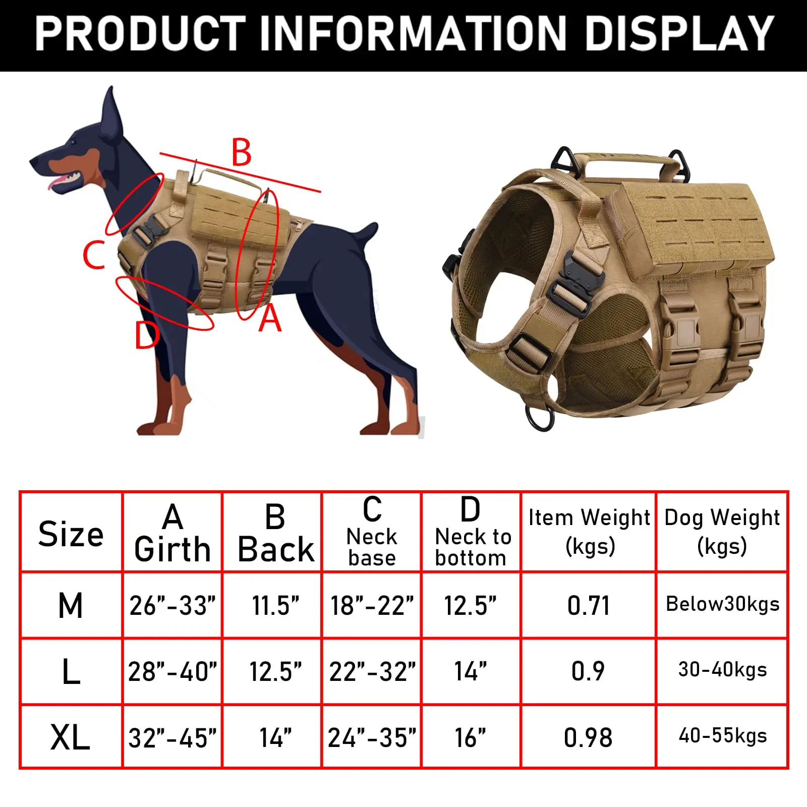 Mochila táctica para perros, chaleco con correa para el pecho, robusto, duradero y de diseño moderno, con mecanismo ajustable para perros al aire libre - imagen 2