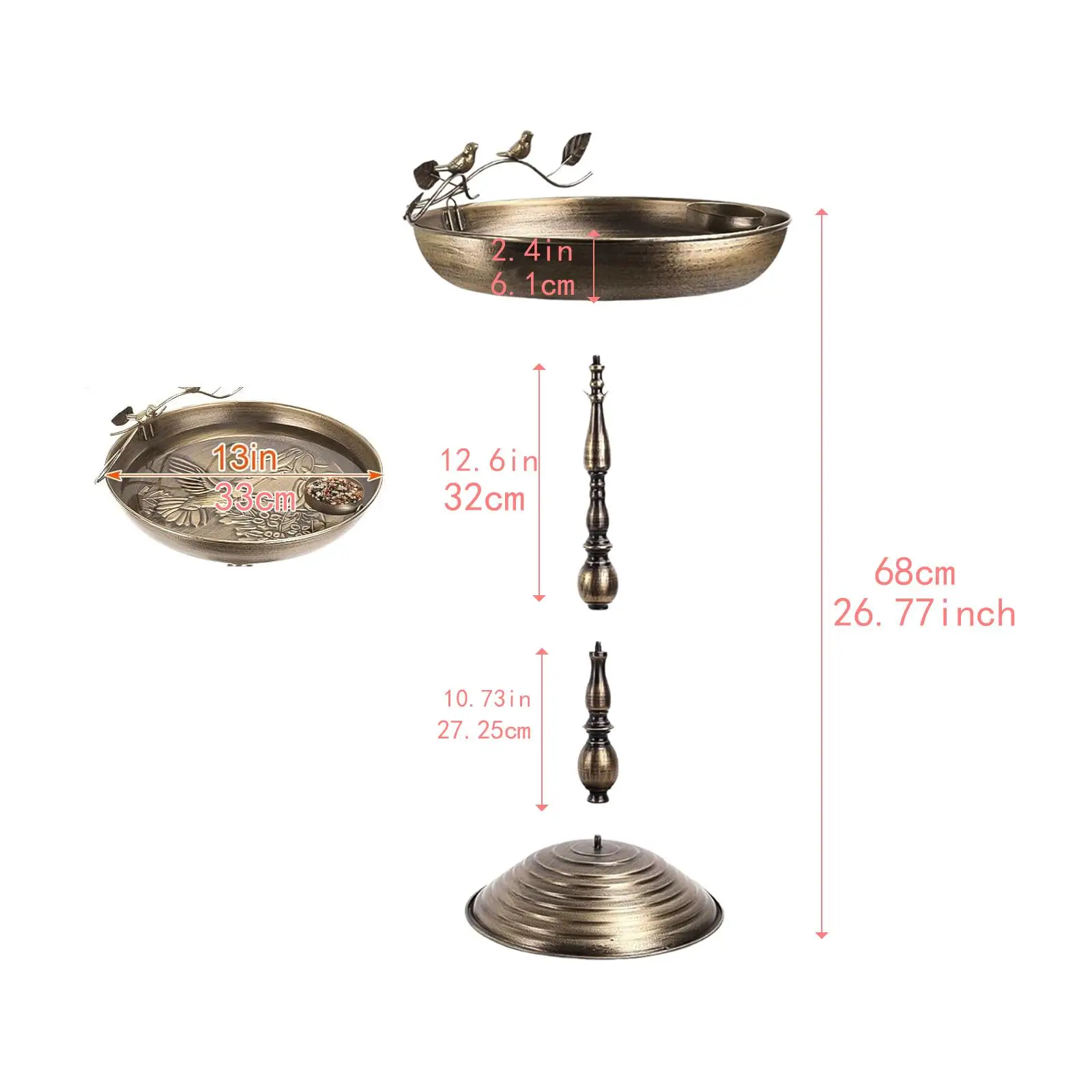 Metal Bird Bath Bowl Birdbaths Feeding Station Detachable Gifts Bird Feeder Birds Baths Feeder Bowl for Patio Outdoors Garden