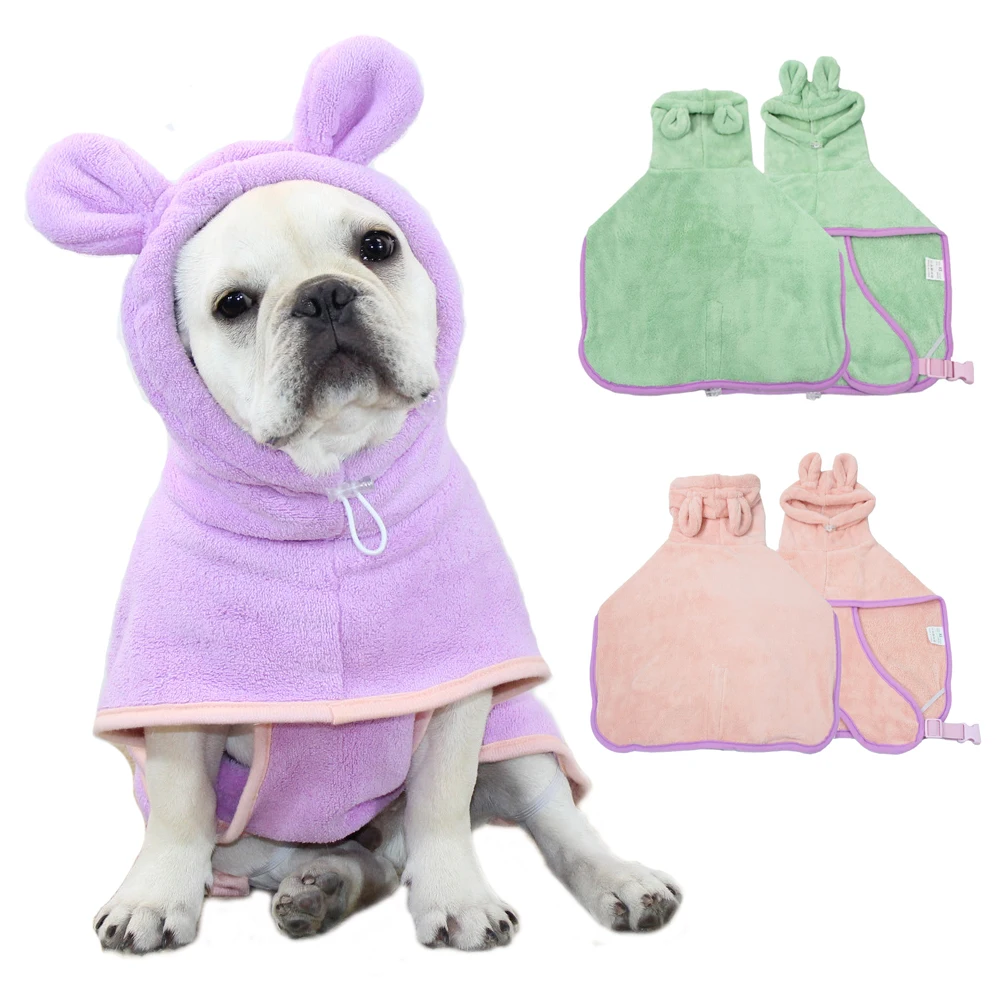 Albornoz superabsorbente con capucha para perros, bata de baño de secado rápido para mascotas, toalla para gatos, abrigo de microfibra ajustable, Pugs Corgi