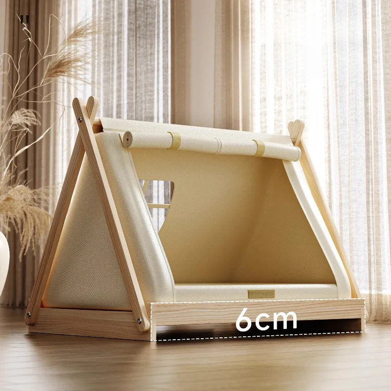 Tienda de campaña para perros de interior, tiendas de campaña de madera de pino para perros, camas, cojín, casa para perros transpirable extraíble, tienda cerrada a prueba de humedad para mascotas y gatos, tienda de doble puerta - imagen 2