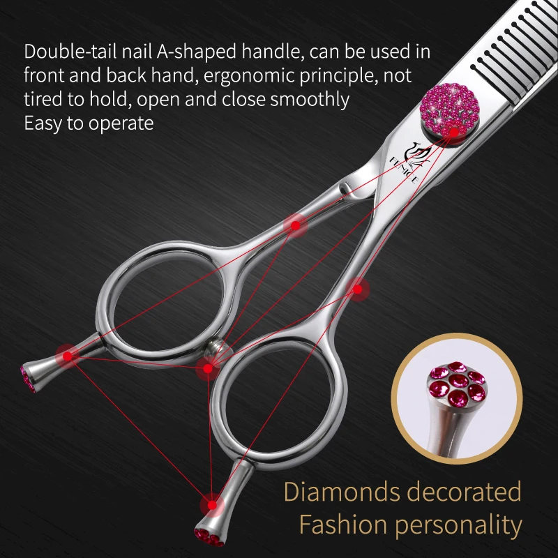 Fenice JP440C 6.5/7/7.5 inch Pet Scissors Grooming Curved Thinner Shears Trimmers for Dogs Fluffy Traceless Thinning Rate 50-55% - imagen 5