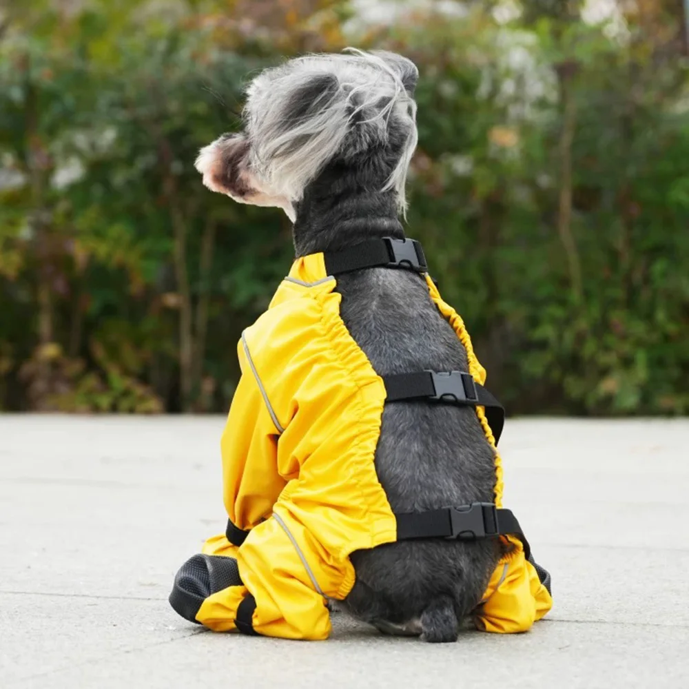 Los más nuevos pantalones antisuciedad para cachorros y perros pequeños, mono impermeable de PU para mascotas, monos Schnauzer para caniche, Botas de lluvia para mascotas, trajes - imagen 4