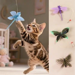 Varita para gato con forma de mariposa y insecto, manos libres, con campana, potente ventosa, juguetes interactivos para gatos, gatitos, ejercicio de caza, productos para mascotas